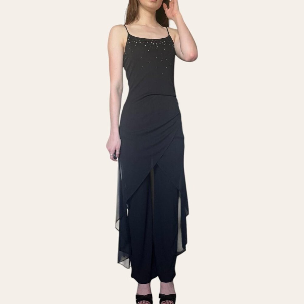 90s vintage draped pantsuit semi-formal dress Charlotte Russe XS/S - Picture 6 of 8